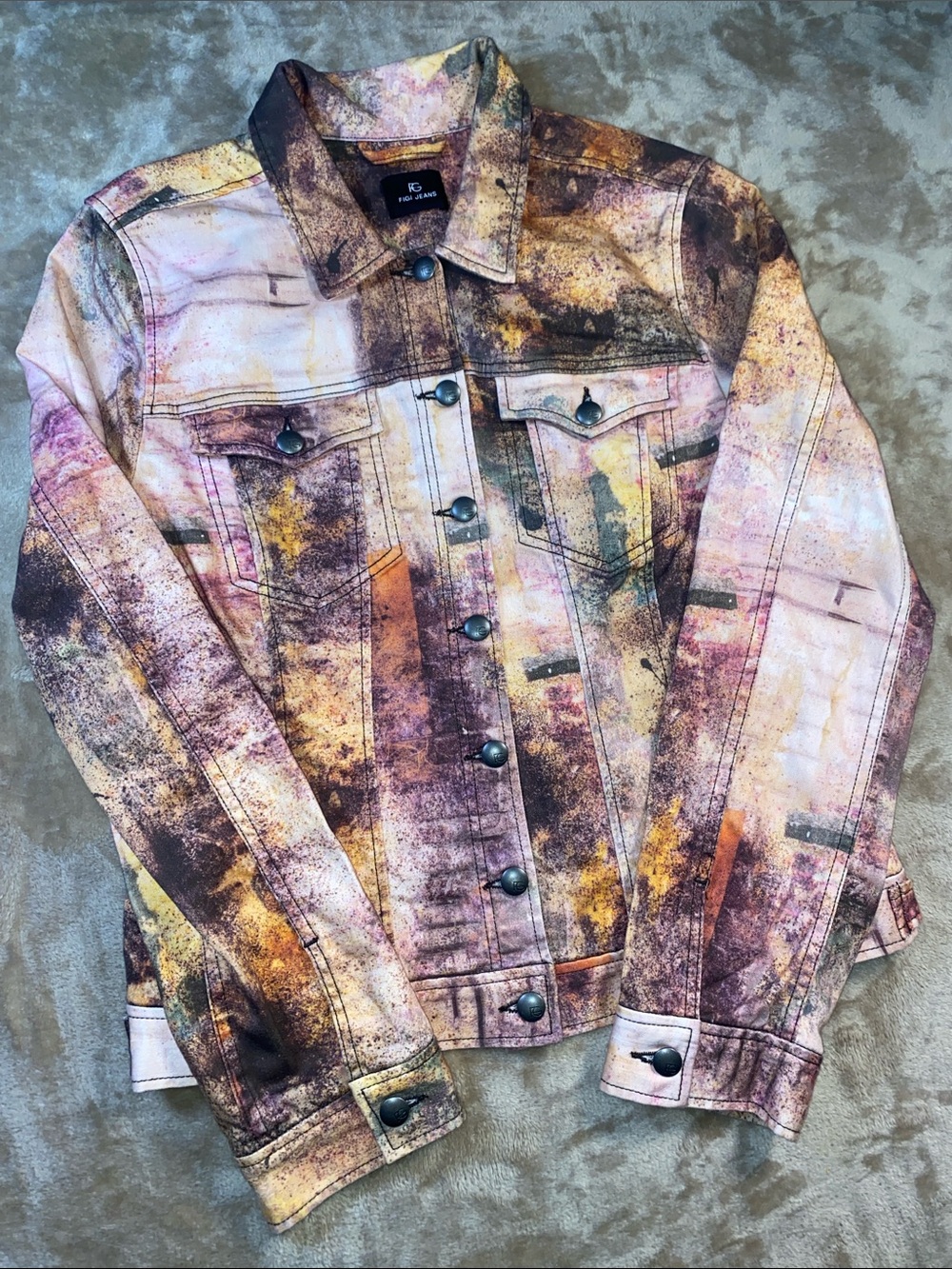 Figi Jeans Acid Wash Denim Jacket featuring abstract paint splatter